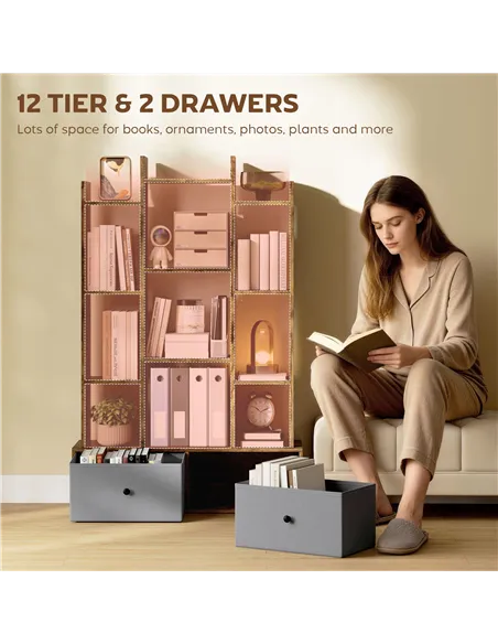 HOMCOM 12 Shelf Storage Unit, with Drawers - Brown