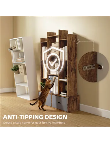 HOMCOM 12 Shelf Storage Unit, with Drawers - Brown