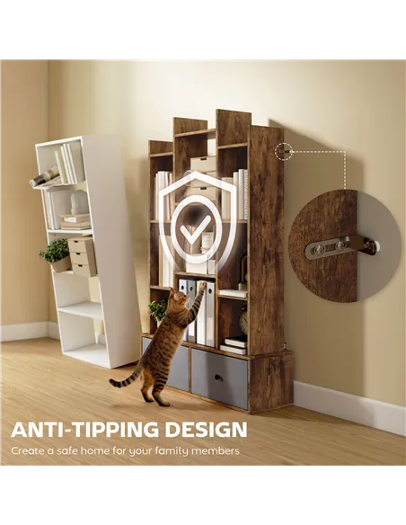 HOMCOM 12 Shelf Storage Unit, with Drawers - Brown