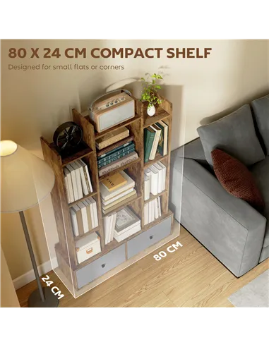 HOMCOM 12 Shelf Storage Unit, with Drawers - Brown