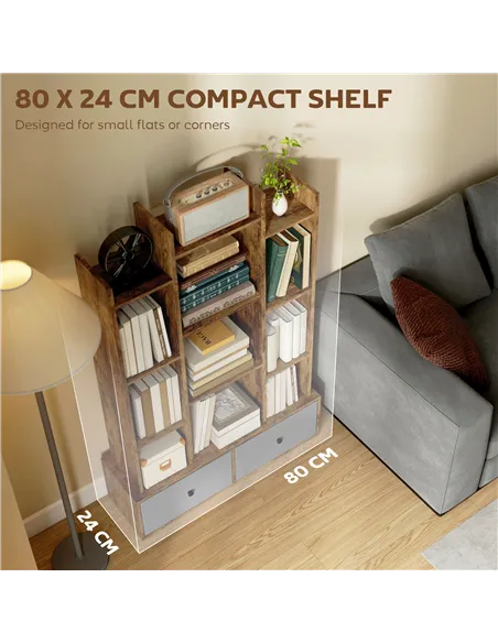 HOMCOM 12 Shelf Storage Unit, with Drawers - Brown