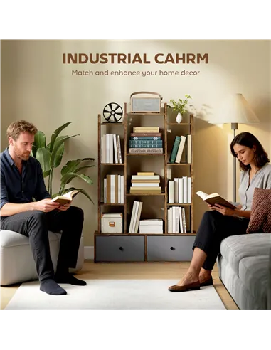 HOMCOM 12 Shelf Storage Unit, with Drawers - Brown