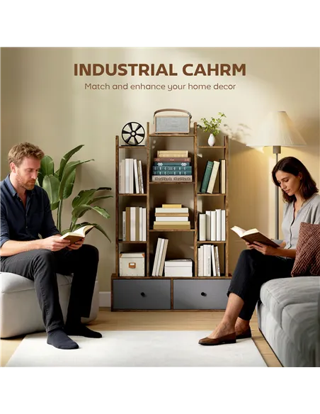 HOMCOM 12 Shelf Storage Unit, with Drawers - Brown