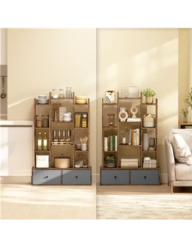 HOMCOM 12 Shelf Storage Unit, with Drawers - Brown