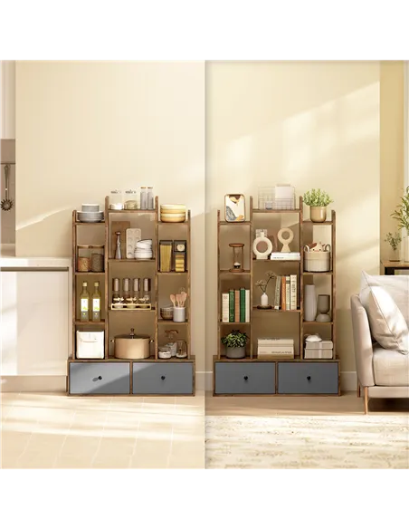 HOMCOM 12 Shelf Storage Unit, with Drawers - Brown