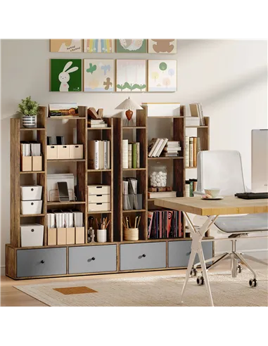 HOMCOM 12 Shelf Storage Unit, with Drawers - Brown