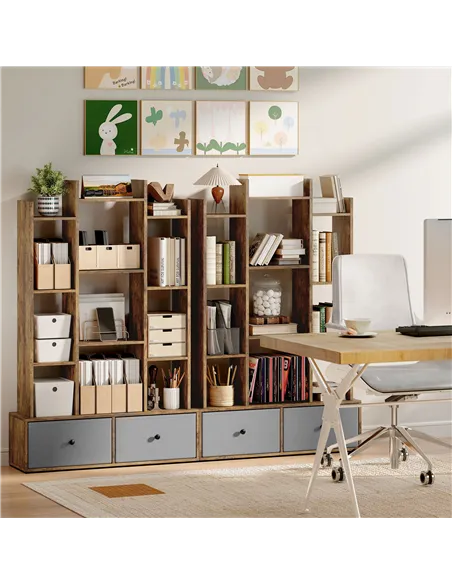 HOMCOM 12 Shelf Storage Unit, with Drawers - Brown