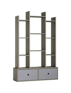 HOMCOM 12 Shelf Storage Unit, with Drawers - Graphite Wood Effect