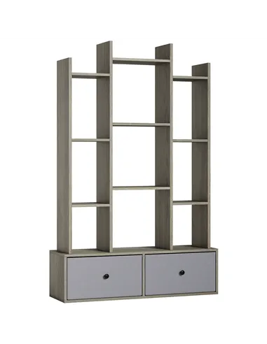 HOMCOM 12 Shelf Storage Unit, with Drawers - Graphite Wood Effect