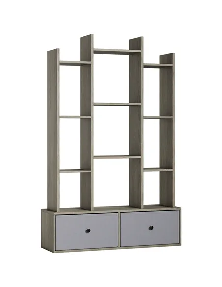 HOMCOM 12 Shelf Storage Unit, with Drawers - Graphite Wood Effect