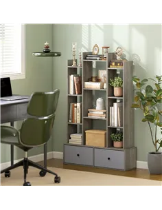 HOMCOM 12 Shelf Storage Unit, with Drawers - Graphite Wood Effect 2