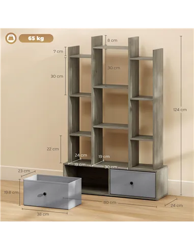 HOMCOM 12 Shelf Storage Unit, with Drawers - Graphite Wood Effect