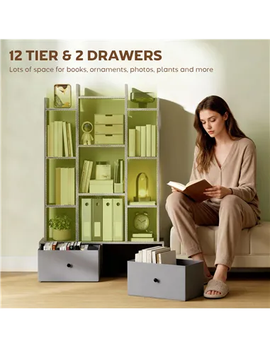 HOMCOM 12 Shelf Storage Unit, with Drawers - Graphite Wood Effect