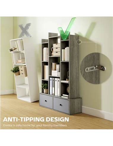 HOMCOM 12 Shelf Storage Unit, with Drawers - Graphite Wood Effect