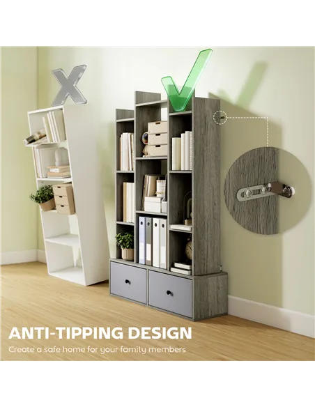 HOMCOM 12 Shelf Storage Unit, with Drawers - Graphite Wood Effect