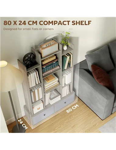 HOMCOM 12 Shelf Storage Unit, with Drawers - Graphite Wood Effect