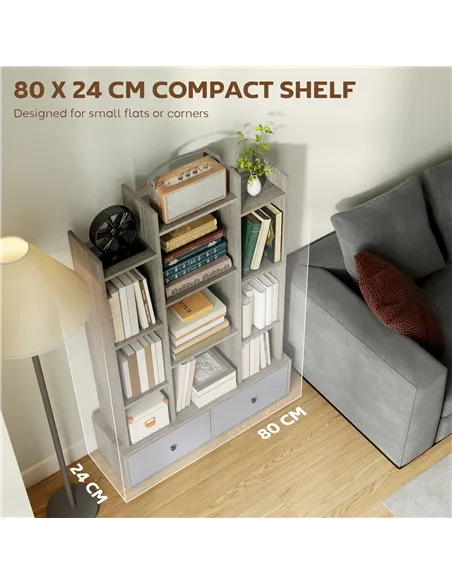 HOMCOM 12 Shelf Storage Unit, with Drawers - Graphite Wood Effect