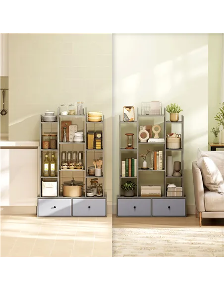 HOMCOM 12 Shelf Storage Unit, with Drawers - Graphite Wood Effect