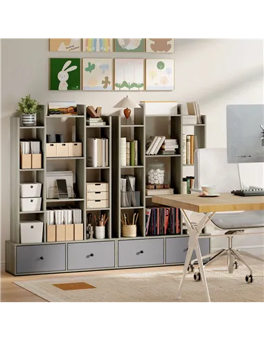HOMCOM 12 Shelf Storage Unit, with Drawers - Graphite Wood Effect