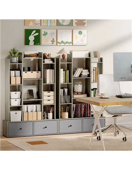 HOMCOM 12 Shelf Storage Unit, with Drawers - Graphite Wood Effect