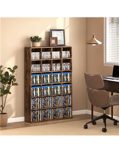 HOMCOM CD Storage Unit with Adjustable Shelves, 89 x 130.5 cm, Rustic Brown