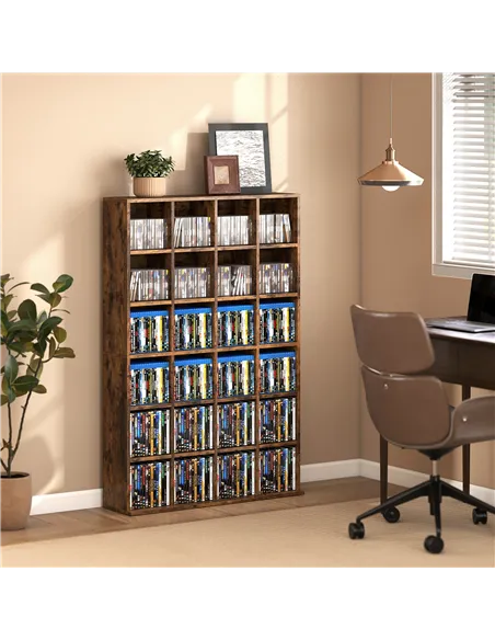 HOMCOM CD Storage Unit with Adjustable Shelves, 89 x 130.5 cm, Rustic Brown