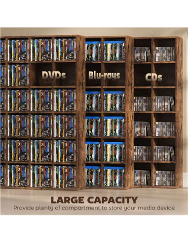 HOMCOM CD Storage Unit with Adjustable Shelves, 89 x 130.5 cm, Rustic Brown