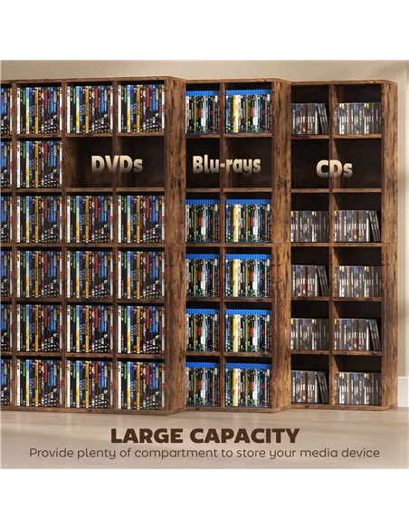 HOMCOM CD Storage Unit with Adjustable Shelves, 89 x 130.5 cm, Rustic Brown