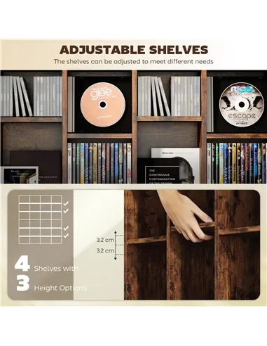 HOMCOM CD Storage Unit with Adjustable Shelves, 89 x 130.5 cm, Rustic Brown