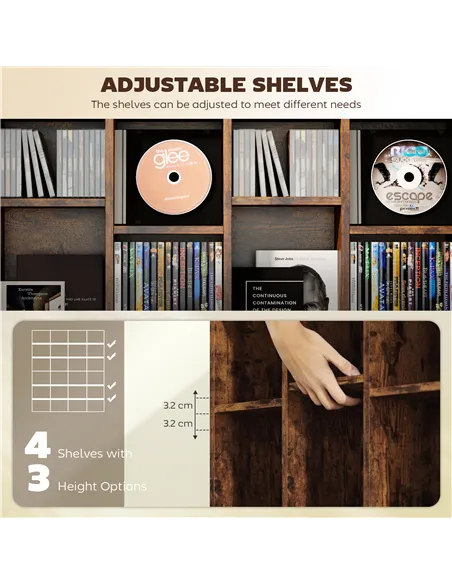 HOMCOM CD Storage Unit with Adjustable Shelves, 89 x 130.5 cm, Rustic Brown