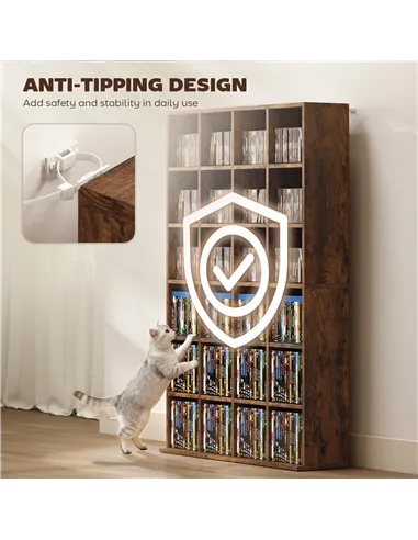 HOMCOM CD Storage Unit with Adjustable Shelves, 89 x 130.5 cm, Rustic Brown