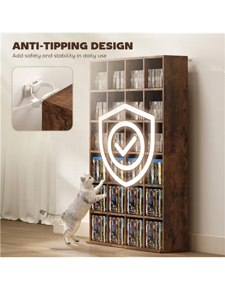 HOMCOM CD Storage Unit with Adjustable Shelves, 89 x 130.5 cm, Rustic Brown