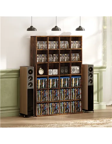 HOMCOM CD Storage Unit with Adjustable Shelves, 89 x 130.5 cm, Rustic Brown