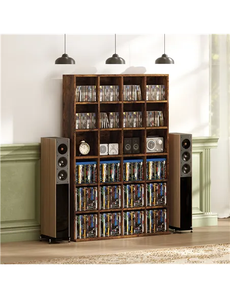 HOMCOM CD Storage Unit with Adjustable Shelves, 89 x 130.5 cm, Rustic Brown