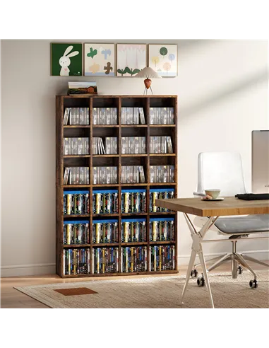 HOMCOM CD Storage Unit with Adjustable Shelves, 89 x 130.5 cm, Rustic Brown