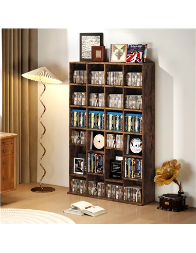 HOMCOM CD Storage Unit with Adjustable Shelves, 89 x 130.5 cm, Rustic Brown