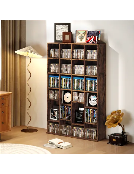 HOMCOM CD Storage Unit with Adjustable Shelves, 89 x 130.5 cm, Rustic Brown