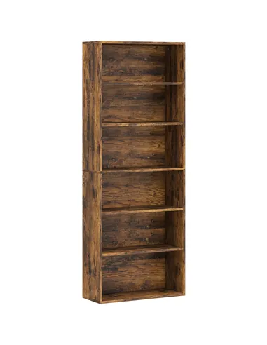 HOMCOM Six Shelf Bookcase - Rustic Brown