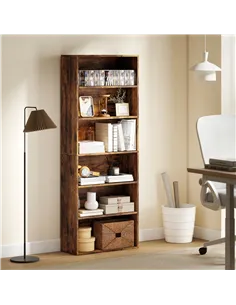 HOMCOM Six Shelf Bookcase - Rustic Brown 2