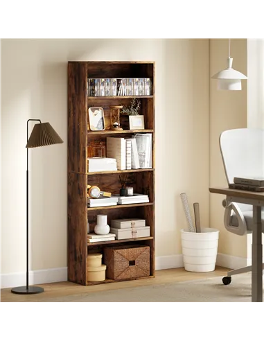 HOMCOM Six Shelf Bookcase - Rustic Brown