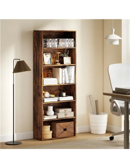 HOMCOM Six Shelf Bookcase - Rustic Brown