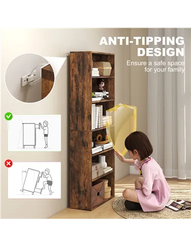 HOMCOM Six Shelf Bookcase - Rustic Brown