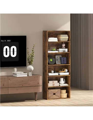 HOMCOM Six Shelf Bookcase - Rustic Brown