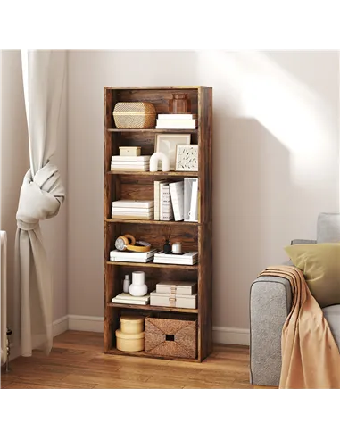HOMCOM Six Shelf Bookcase - Rustic Brown