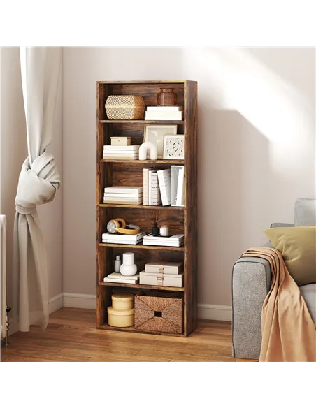 HOMCOM Six Shelf Bookcase - Rustic Brown