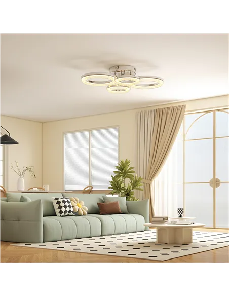 HOMCOM LED Ceiling Light, Modern 4 Rings Ceiling Lamp with Wall Switch Control, 40W 4350lm Flush Mount Ceiling Light with 3500K/
