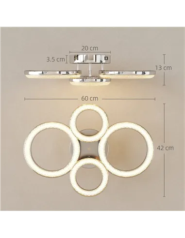 HOMCOM LED Ceiling Light, Modern 4 Rings Ceiling Lamp with Wall Switch Control, 40W 4350lm Flush Mount Ceiling Light with 3500K/