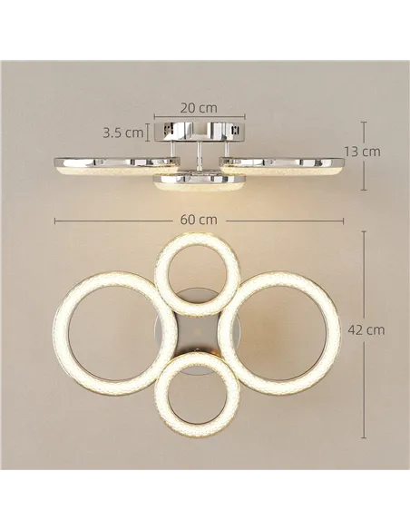 HOMCOM LED Ceiling Light, Modern 4 Rings Ceiling Lamp with Wall Switch Control, 40W 4350lm Flush Mount Ceiling Light with 3500K/