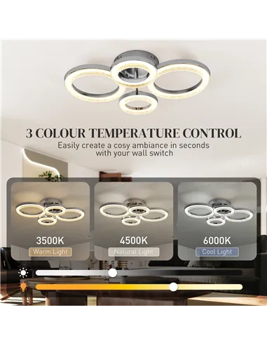 HOMCOM LED Ceiling Light, Modern 4 Rings Ceiling Lamp with Wall Switch Control, 40W 4350lm Flush Mount Ceiling Light with 3500K/