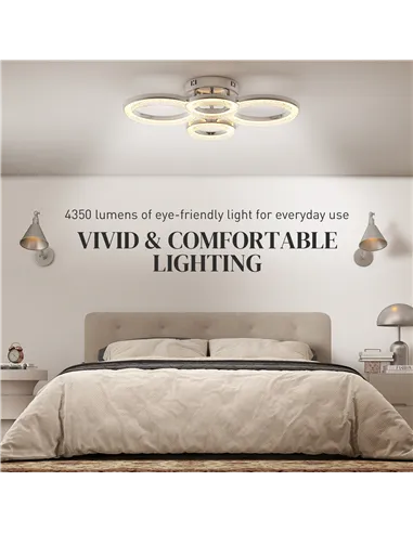 HOMCOM LED Ceiling Light, Modern 4 Rings Ceiling Lamp with Wall Switch Control, 40W 4350lm Flush Mount Ceiling Light with 3500K/